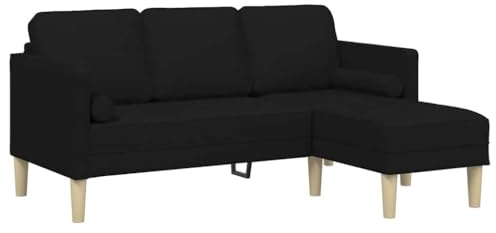 vidaXL Ensemble de Canapés avec Coussin Noir Polyester, Canapé Modulable Chic, Assises Confortables, Design Rectangulaire Moderne, Mobilier Salon Polyvalent