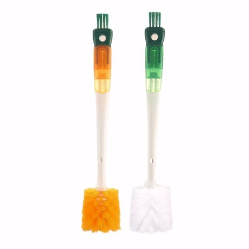 PCJUNLINH 5-in-1 Multi-Functional Cup Cleaning Brush Set – Reusable Silicone & Nylon Scrubber for Bottles, Mugs, Straws, Ice Molds for Kitchen Lovers (Green/Orange) (Orange yellow)