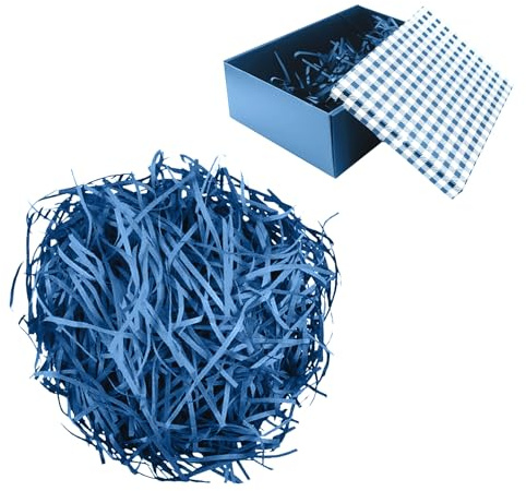 Pilyero 300g Papier Déchiqueté, Kraft Raffia Remplissage, Blanc, Kraft Raffia Remplissage, Convient pour Décorer et Protéger les Cadeaux et Décoration de Cadeaux de Pâques (Bleu)
