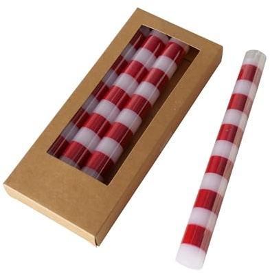 Boltze 2051293 - Candela a stelo Stripy (4 pezzi, bianco/rosso, 20 cm, in cera, design giocoso, candela a righe, decorazione)