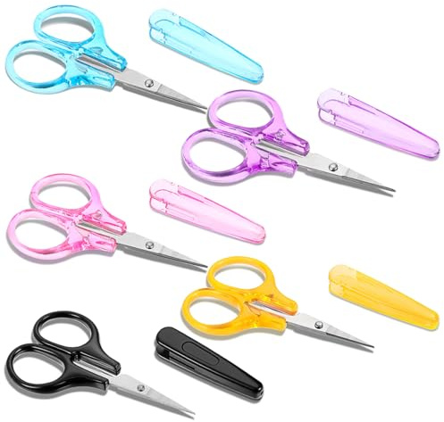 5 Pcs Small Scissors Set, Stainless Steel Sharp Mini Craft Scissors with Protective Cover, 3.5 Tiny for Embroidery, Paper Cutting, Sewing, Knitting, Crafting