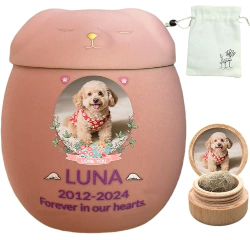 Générique Personnalisée Urne pour Chien, Urne à Cendres de Chien,Boîte à Souvenirs en céramique, Perte de Chien, Fait à la Main sur Mesure (Petit Rose, Cendres de Petite Taille ≤10 kg (Pas d’os))