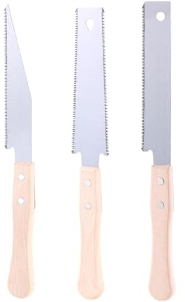 Juego de 3 sierras japonesas SK5 de acero de doble filo individual para carpintería, sierras de dientes finos con mango de madera de haya (A)