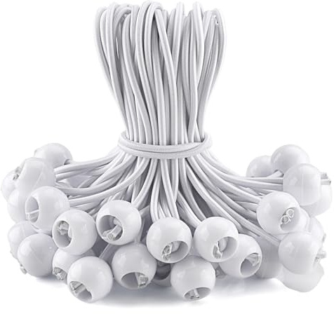 Zosenyer Lot de 50 Tendeurs Élastiques avec Boule – 15 cm, Sandow pour Bâche, Corde Élastique Polyvalente pour Tentes, Bâches, Camping et Attaches (Blanc)