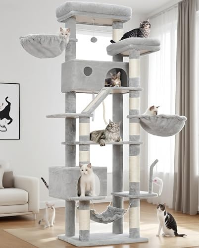 Gitelsnour Katträd stort, klösträd, Stabilt för inomhusbruk, 200 cm klösträd för katter med rymliga plattformar, kattgrottor, hängmatta, sisalpelare, MarroneGCT031W