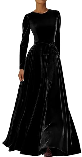 Generisch - Abito lungo in velluto da donna con maniche lunghe - Elegante abito da sera in stile vintage | Abito da sera a linea A per occasioni speciali, XXL
