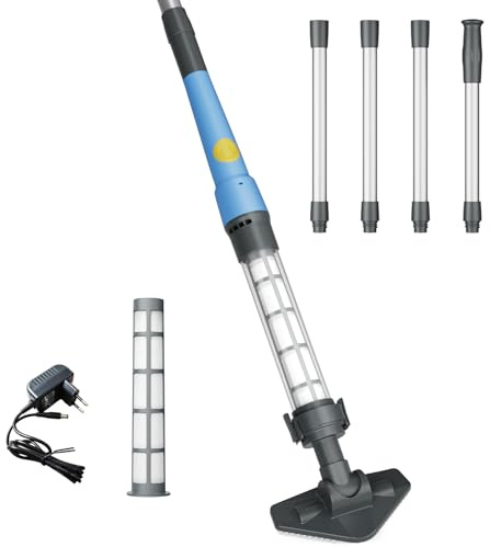 Aspirador de Piscina Inalámbrico 2 en 1, Limpiafondos Manual Recargable con 60 Min de Autonomía, Succión 32 L/min, Ideal para Piscinas Desmontables, Spa, Hidromasaje, Piscinas Rectangulares y de Suelo