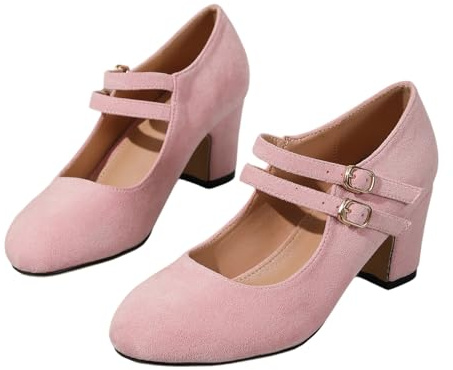Scarpe da ballo da donna per Oktoberfest, casual, comode scarpe da Dirndl, eleganti, tinta unita, con tacco a blocco, cinturini, alla moda, comode, classiche scarpe da sera, Colore: rosa., 43 EU