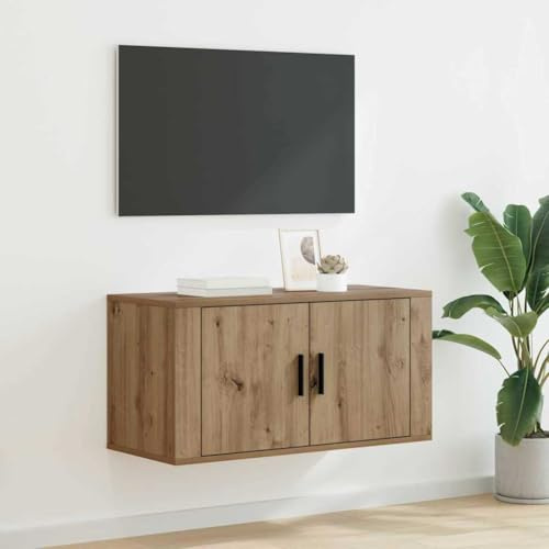 Boltkex Vägg-TV-skåp, Artisan-ek av trämaterial, 80 x 34,5 x 40 cm, TV-skåp, lågt bord med 2 dörrar, mediemöbler för vardagsrum, hemmabio, förvaring och ordning