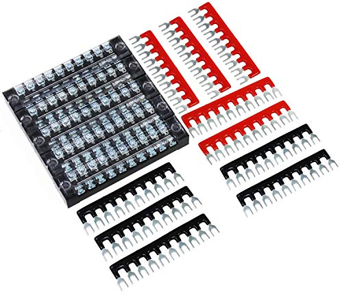 HSEAMALL Tira de terminal de tornillo 600V 15A 10Posición Tira de tornillo de doble fila con 400V 15A Tira de barrera terminal roja y negra 30PCS (10Position-5pack)