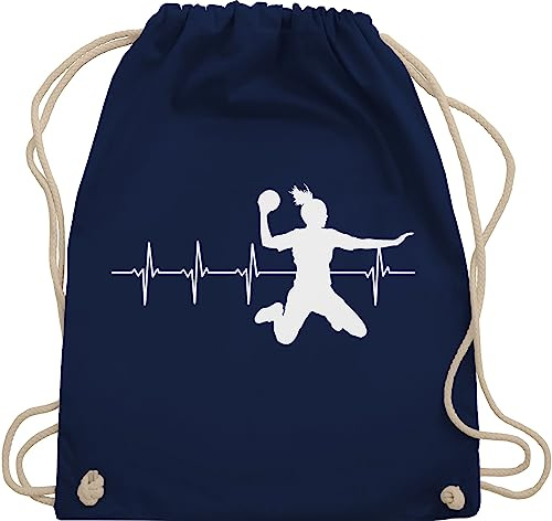 Turnbeutel Rucksack - EM 2026 Trikot Ersatz - Handball Herzschlag für Damen - Unisize - Navy Blau - handballerinnen geschenk handballbeutel handballer handballerin beutel geschenke kinderturnbeutel