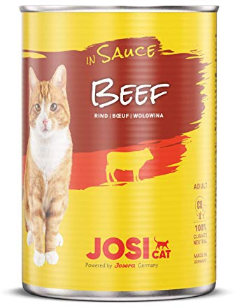 JosiCat Beef in Sauce (12 x 415 g) | Feines Katzenfutter Nassfutter in Sauce | Katzenfutter mit Rind | für ausgewachsene Katzen | powered by JOSERA