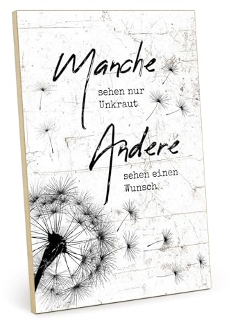 TypeStoff Holzschild mit Spruch – Wunsch – im Vintage-Look mit Zitat als Geschenk und Dekoration zum Thema Pusteblume und Träumen - HS-00989
