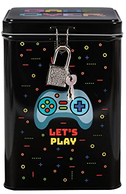 I-TOTAL® Hucha Divertida con candado y Llave, Hucha de Metal con Cierre (Let's Play)