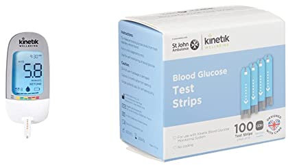 Kinetik Wellbeing Blood Glucose Monitoring System – Used by The NHS – in Association with St John Ambulance – Test Strips & Lancets Available on Prescription & Blood Glucose Test Strips