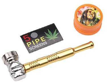 Pur-Pfeifen Set | Grinder/Crusher | 5 Edelstahlsiebe | Abschraubbarer Kopf | Leichte Reinigung | Smoking Pipe Pfeife Glas Rauchen | Gebrauch von Tabakwaren