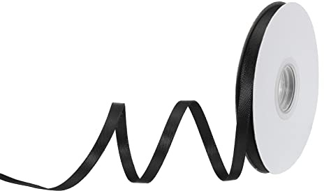 sourcing map 6 mm x 23 Meter Satinband, Doppelseitige Schleifenband Polyester Geschenkband für Deko Party Hochzeit Geburtstag Trauer Geschenkverpackung Band, Schwarz