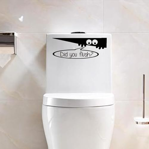 LXLVOUEG 2 PCS Toilet Lip Decals Stickers, Flush The Toilet Sign, Bathroom Rules Wall Decor, Black, PVC, Modern, Cartoon, Waterproof, Rectangular, Monster, Indoor, Stickers