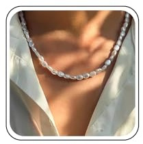 Inateannal Collar de Cadena Pequeña con Gargantilla de Perlas Blancas de Agua Dulce y Flores para Boda - Joyas para Mujeres