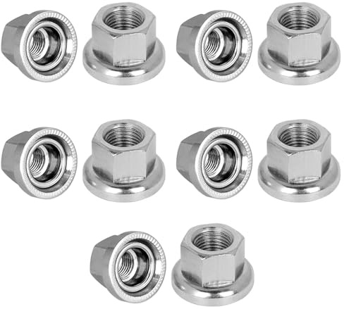 M9 sågtandade flänsmuttrar, kolstål låsningsstoppfästelement dubbel mutter cykel nav axel mutter ersättning metriska axlar hjulmuttrar (10-pack)