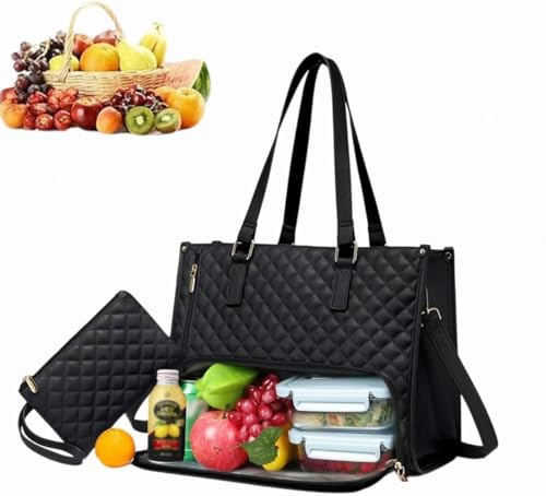 Fanxinzttc Lunch Bag für Frauen, Arbeitstasche mit Isoliertem Lunchfach, Große Kapazität Laptop Handtasche mit Geldbörse für Arbeit, Business, Büro, Krankenschwester (Schwarz)