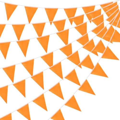 Guirlande de fanions orange de 20 m (65,6 pi), 52 banderoles triangulaires en tissu pour décoration intérieure et extérieure, anniversaire, baby shower, mariage, jardin, maison, fête