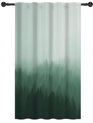 YONGFOTO 107x160cm Bosque Filtración de luz Cortinas para Dormitorio Infantil Verde Brumoso Brumoso Bosque Bolsillo para Barra Cortinas para Vivero Jardín de Infancia, 1 Panel