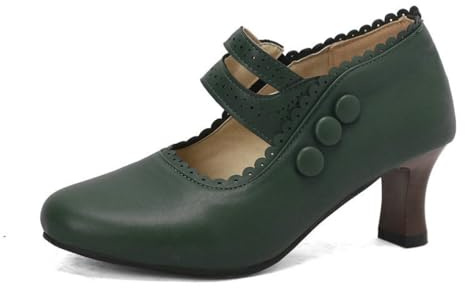 Donne Vintage Mary Jane Scarpe Doppio Cinturino Elegante Kitten Tacchi Comode Pompe da Lavoro,Verde,41 EU