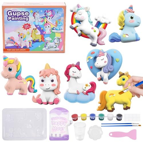 Kit de moulage de plâtre licorne - Figurines en plâtre - À peindre - Bricolage - Moulage de plâtre - Kit de bricolage - Figurines en plâtre - Peinture - Statues en plâtre - Art de peinture - Cadeaux
