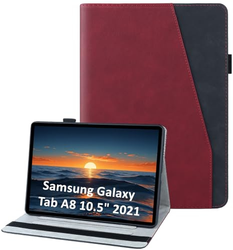 laddutoi Cover per Samsung Galaxy Tab A8 10.5 2022/2021, Rosso | Custodia per SM-X200/X205/X207 in PU Pelle, Supporto Stand, Slot per Schede, Protettiva Flip Folio Tablet Cover Case