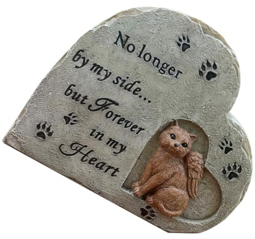 GARVALON Pierre Tombale Chat Résine Décorative Cœur Ange Statue Commémorative pour Jardin Objet Souvenir pour Animal de Compagnie Disparu