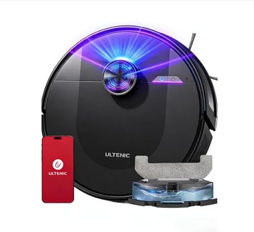 Ultenic Robot Aspirapolvere Lavapavimenti con Mappatura LiDAR, 8000Pa, 180Min, Navigazione LiDAR, Rilevamento Tappeti con Auto-Boost, Mappe Multilivello, Design Ultracompatto, Controllo App/Alexa