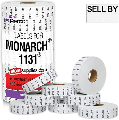 Perco Sell BY Labels - 20,000 Price Marking Labels for Monarch 1131 Price Gun with Ink Roll Included - 8 Rolls Value Pack, 1 Sleeve - Made in USA