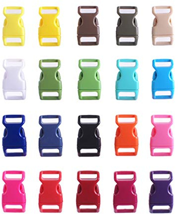 HONGCI 50pcs Seitliche Freigabe-Plastikmini Schnallen 3/8 Zoll für Paracord Armbänder, Hundehalsband, Gurtband, Bushcraft, Rucksack-Zusätze, Zelt (Zufällige Farbe)