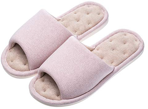 AhfuLife Women Mens Unisex Washable Cotton Open-Toe Home Slippers Indoor Shoes Comfy Velvet Lined Memory Foam Indoor Shoes Pink(Size: 4.5/5 UK)