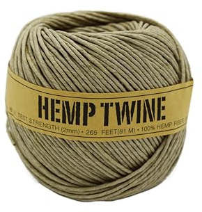 Hemp Twine for Gardening - Twine for Crafts - Organic Natural Hemp String for Jewelry Making - Strong Durable Cord for Decoration, Macrame + Cooking - 2MM 200G/265 Ft. - 48 lb. Test Strength - Natural