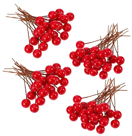 Künstliche Beeren, 100 Stück Holly Beeren Rot Beeren Deko, Hochzeit Deko, Weihnachtskranz Dekoration, Basteln Geschenken Dekoration, Künstliche Blumen, 6 * 1cm