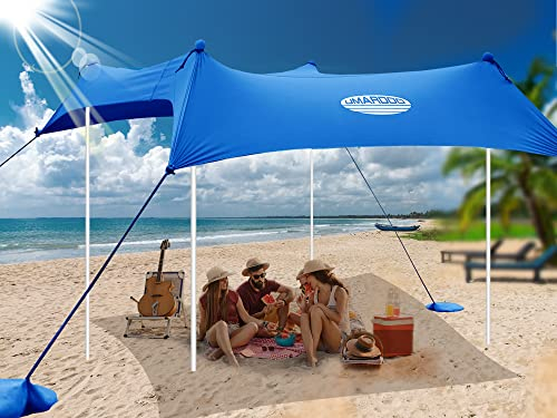 UMARDOO Familien-Strandzelt mit 4 Aluminium-Stangen, Pop-Up-Strand-Sonnenschutz mit Tragetasche