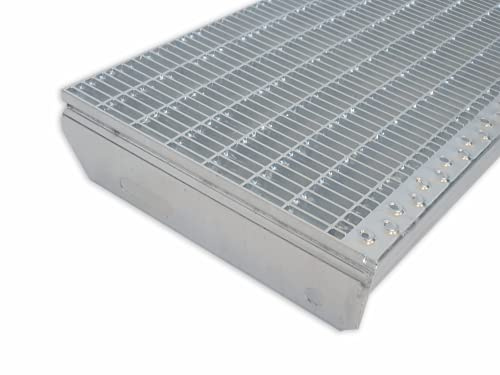 Gitterroststufe Treppenstufe - 600x270 mm 30/10 mm - S235JR (St37-2), im Vollbad Feuer-verzinkt