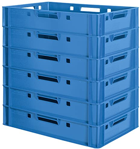 6 Stück E1 Fleischkisten Blau Kisten Eurobox Lebensmittelecht Metzgerkiste Box Aufbewahrungsbox Kunststoff Wanne Plastik Stapelbar Lagerkisten 60 x 40 Kingpower
