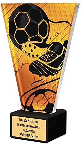 Larius Fussball Pokal - Ehrenpreis Trophäe Goldener Schuh Ball - Amber Glaspokal (Fussball Hero, mit Wunschtext)