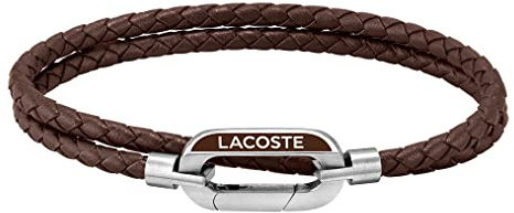 Lacoste Bracelet pour Homme Collection STARBOARD avec Cuir Tressé Marron à Double Tour - 2040113