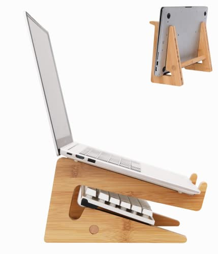 MOYUART Nuvograin Vertikaler Laptop-Ständer aus Holz für Schreibtisch - Bambus-Ständer Kompatibel Mit MacBook Air Pro, Dell XPS, Surface Pro, HP, Pixelbook, Lenovo und Mehr - für Laptops 13-17,7 Zoll