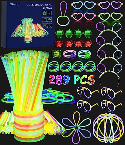 289 Stk Glow Knicklichter,Birshe Knicklichter Party Set Glow Sticks Leuchtstäbe Leuchtspielzeug Knicklichter Kinder Leuchtstäbe mit Verbindern für Leuchtarmbänder Knicklichter Hochzeit Neon Party Deko