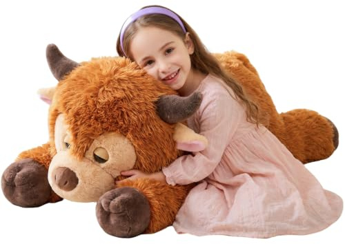 IKASA Groß Hochlandkuh Kuh Kuscheltier Riesen Stofftier,85cm Gross Plüschtier Riesige Plüsch Spielzeug Jumbo Plüschtiere,Geschenk für Kinder