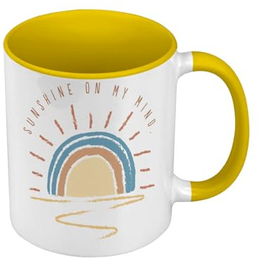 Fabulous Mug de Couleur Qualité Premium Jaune - Sunshine on My Mind Soleil Vacances Eté Minimaliste - Tasse avec anse et intérieur de couleur