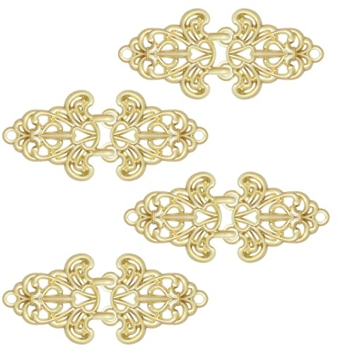 WANDIC Cloak Clasp Fasteners, 4Pcs 6.2CM Gold Hollow Cape Fasteners Cardigan Fastening Clips Jewelry Clips for Clothing Sweater Shawl