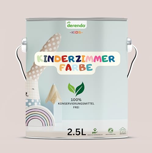 derendo Kinderzimmer Wandfarbe – Umweltfreundlich, Geruchsneutral, Hohe Deckkraft, Schadstofffrei – Farbe Einhorn Rosa, 2,5 Liter