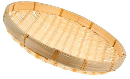 KOMBIUDA Hand Woven Bamboo round Dustpan Basket for Rice Cleaning Home Use