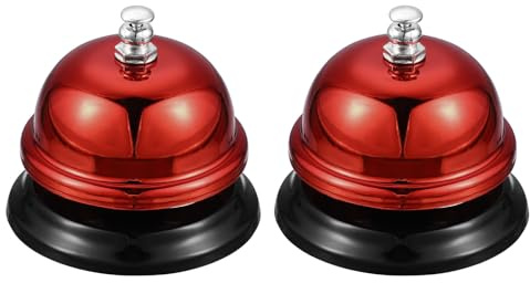 QUARKZMAN 2 Stück Tischglocke Rezeptionsklingel 65mm/2,56 Rot | Tischklingel aus Edelstahl, Gefertigt Stark und Langlebig, Für Restaurants Hotels Bars